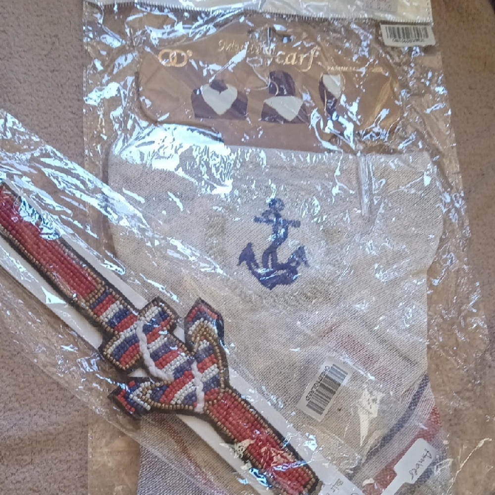 Anchor Embroidered Scarf and Beaded Belt Set